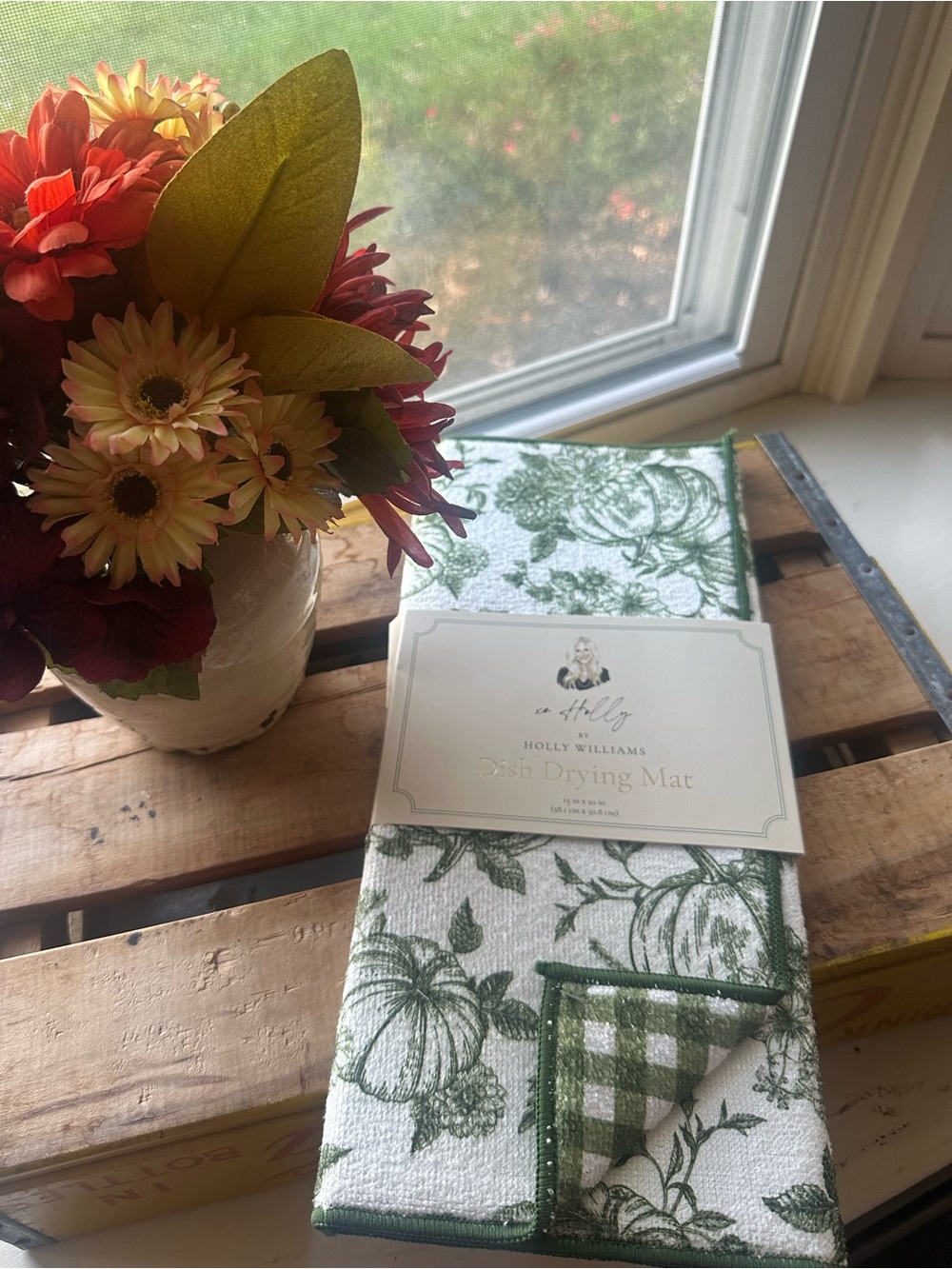 Holly Williams Green Harvest Print Drying Mat, 15x20 in -New-Reverisible